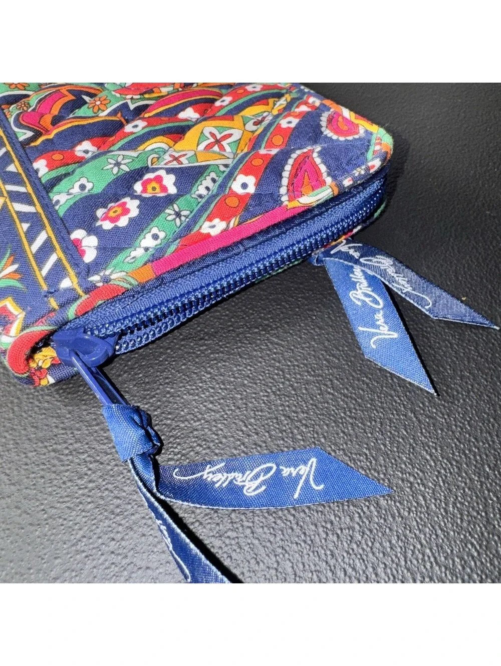 Vera Bradley Wallet Clutch Venecian Paisley Zip Around Blue Pink Floral Cotton